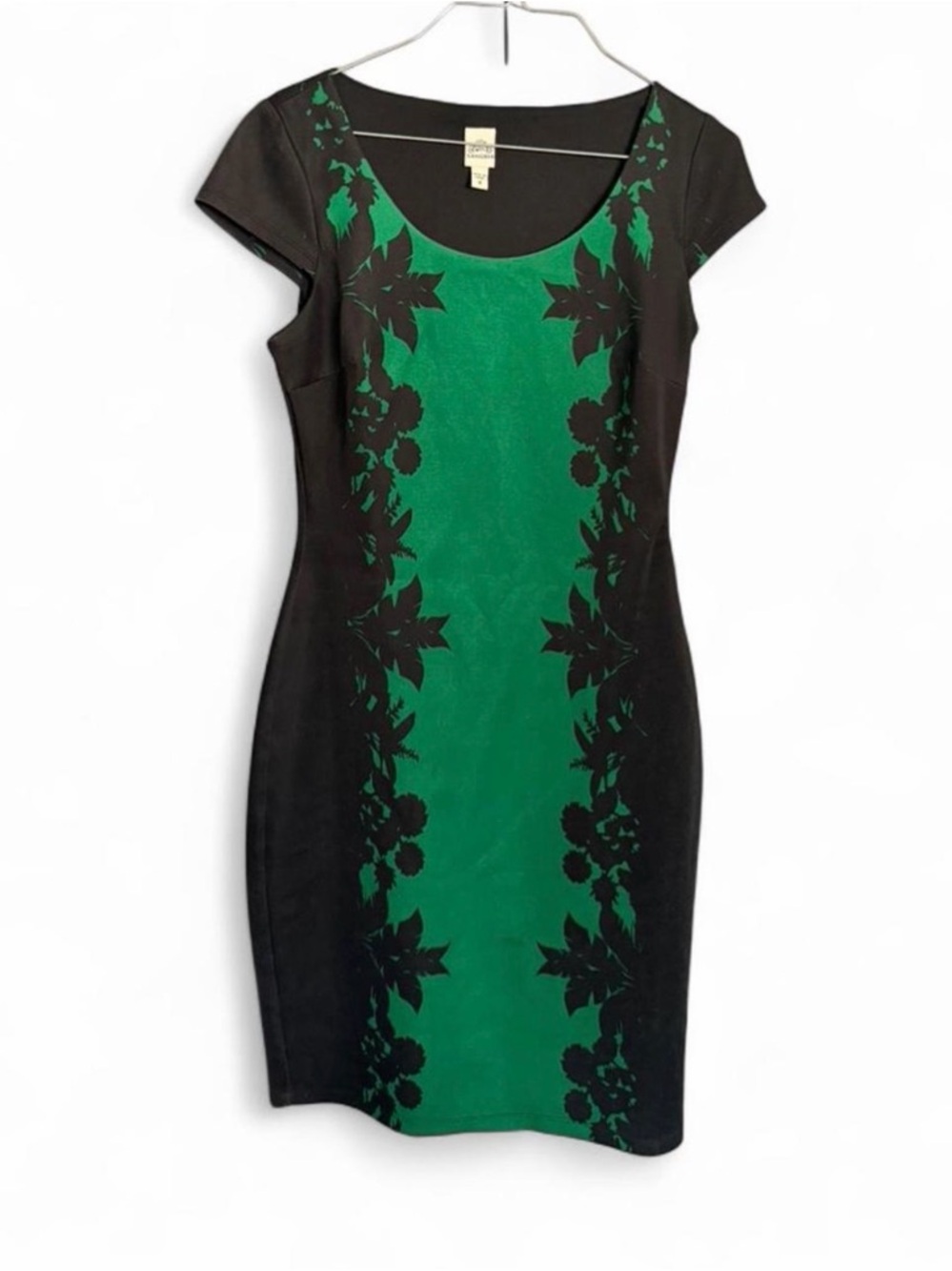 Green & Black Floral Panel Bodycon Dress